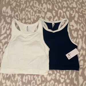 Stylish Women's White and Navy Blue Tank Tops
